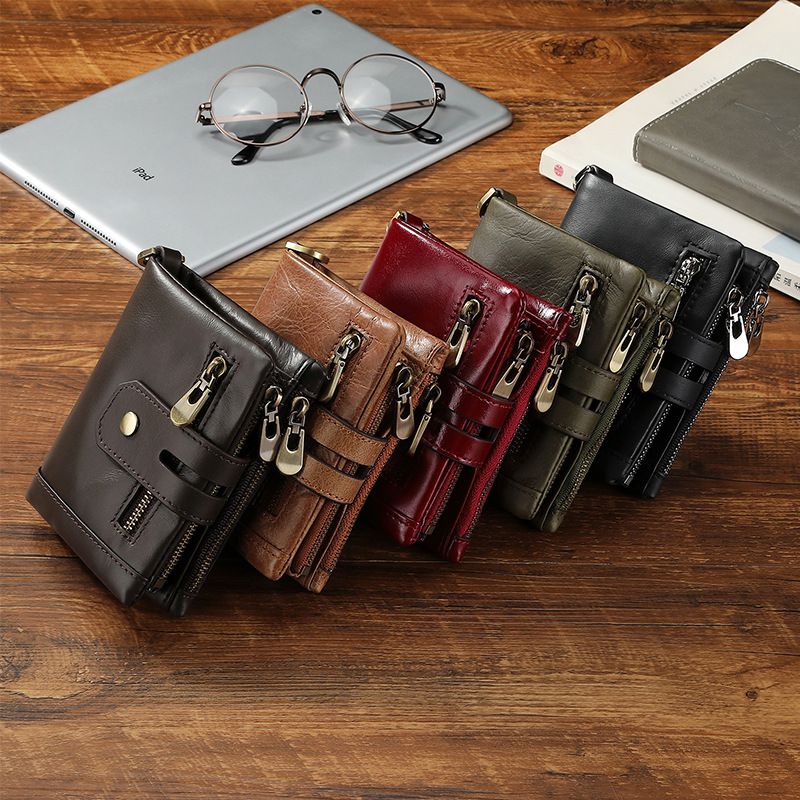 Unisex Solid Color Leather Buckle Wallets