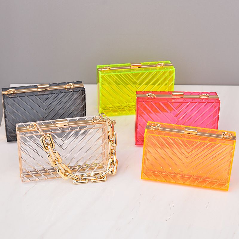 Pvc Metal Solid Color Square Evening Bags