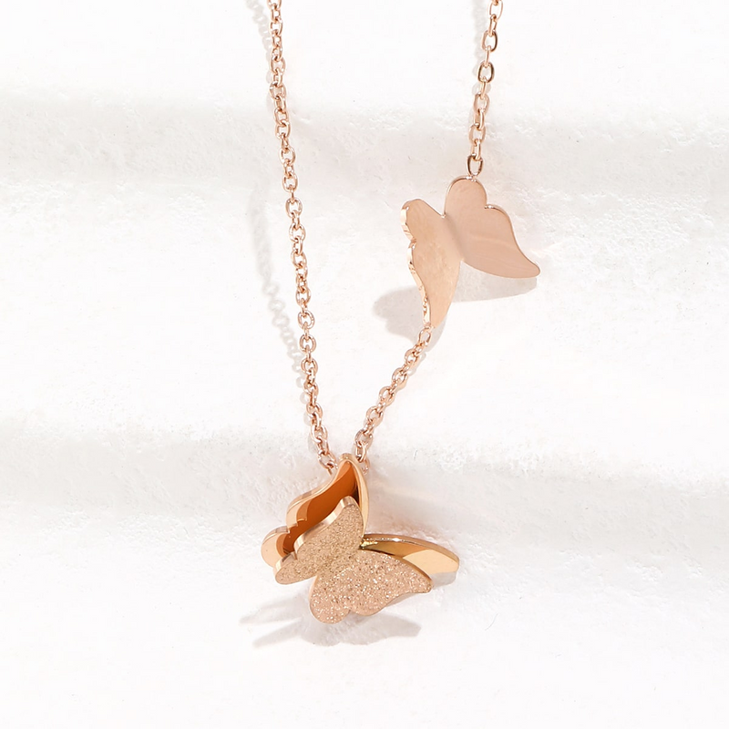 Fashion Stainless Steel Sand Butterfly Necklace