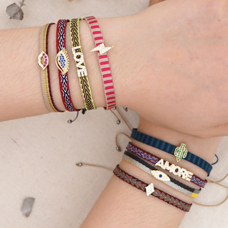 1 Piece Simple Style Letter Eye Alloy Knitting Rhinestones Women's Bracelets