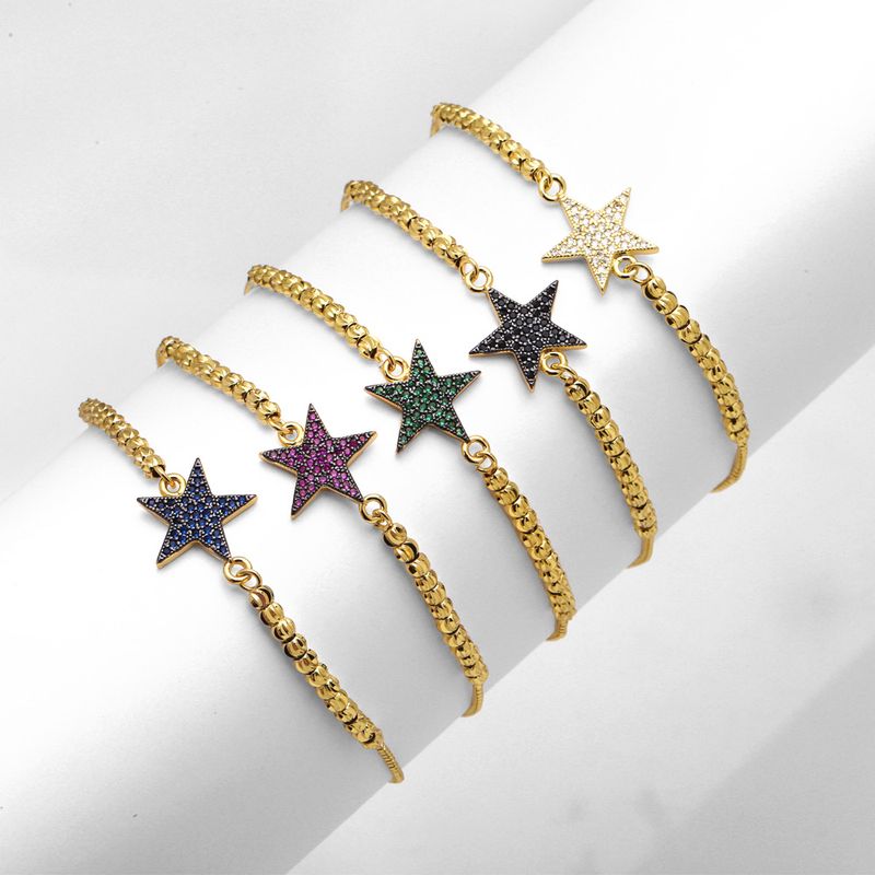 1 Piece Retro Star Copper Plating Inlay Zircon Bracelets