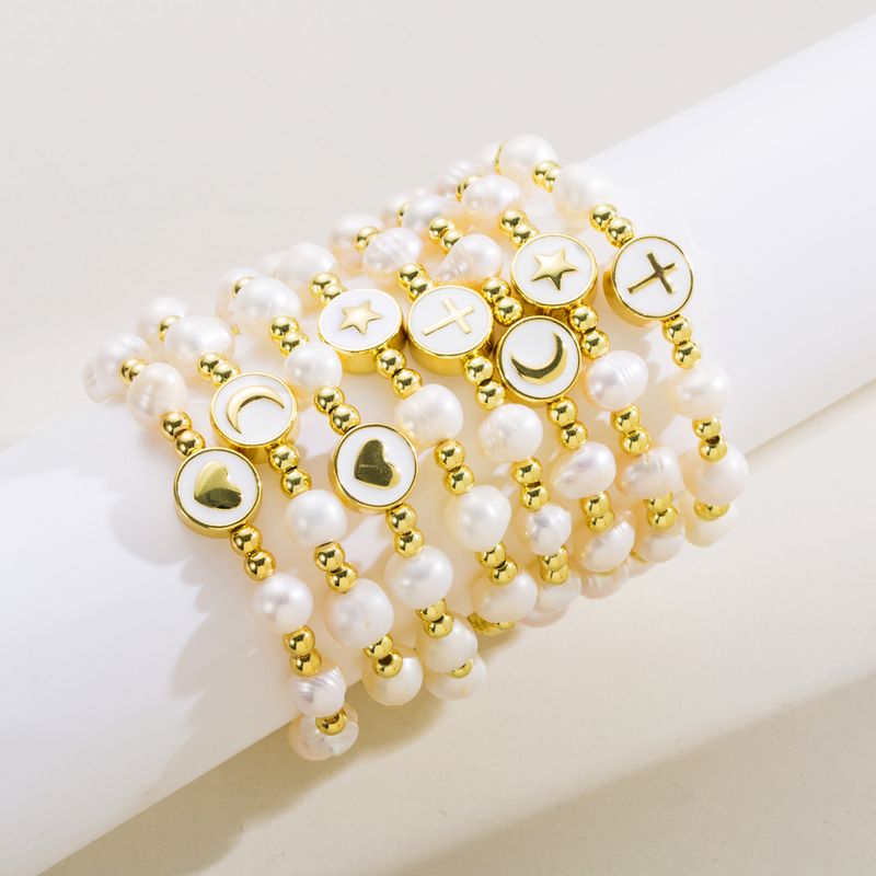 Fashion Cross Moon Heart Shape Rope Copper 18k Gold Plated Bracelets In Bulk