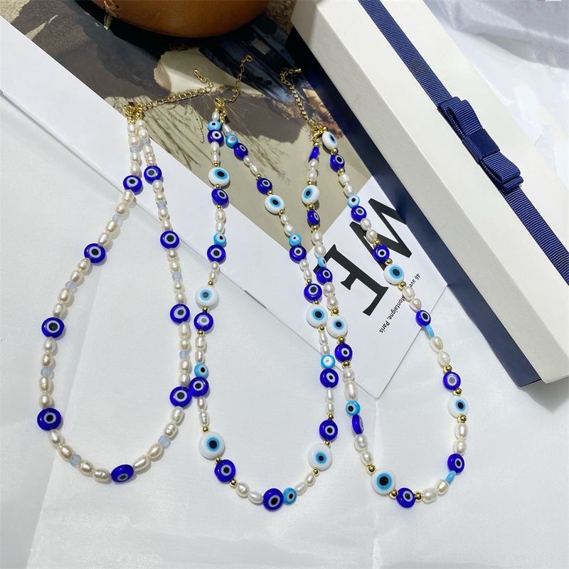 1 Piece Simple Style Devil's Eye Freshwater Pearl Glass Beaded Necklace