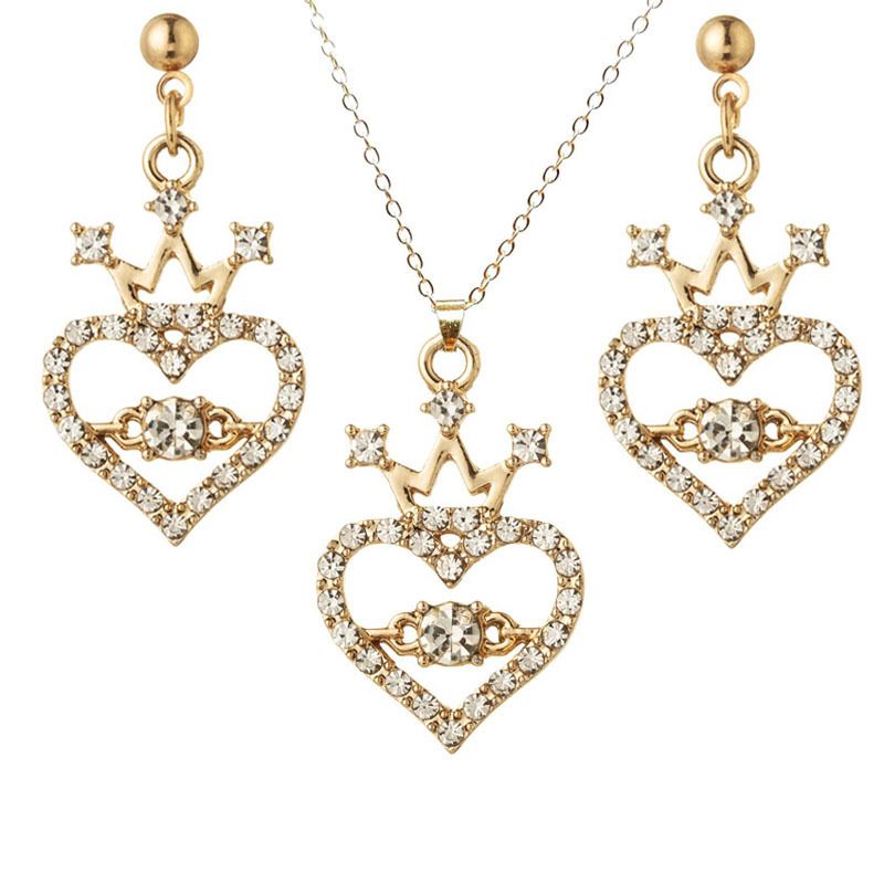 1 Pièce 1 Paire Mode Forme De Cœur Alliage Placage Incruster Strass Artificiels Femmes Des Boucles D'oreilles Collier