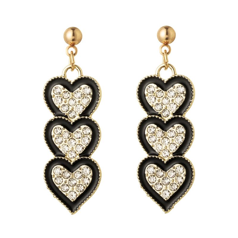 Europe And America Cross Border New Diamond Heart-shaped Tassel Earrings Fashion Heart-to-heart Stud Earrings All-match Heart-shaped Earrings Wholesale