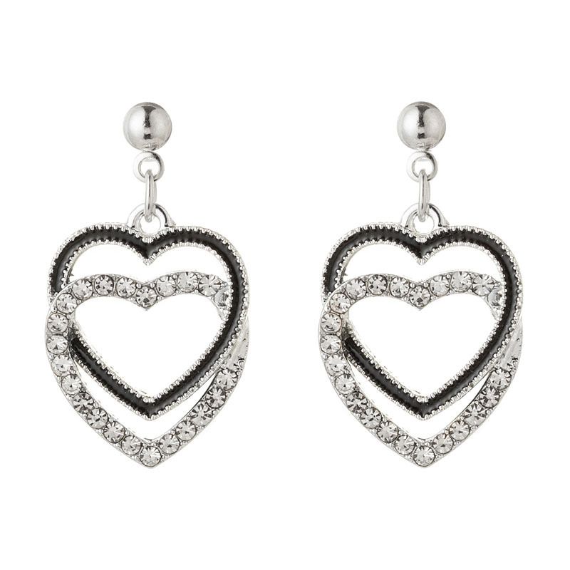 Europe And America Cross Border New Diamond-embedded Love Heart Earrings Fashionable Temperament Heart-to-heart Printed Earrings All-match Heart-shaped Earrings Wholesale