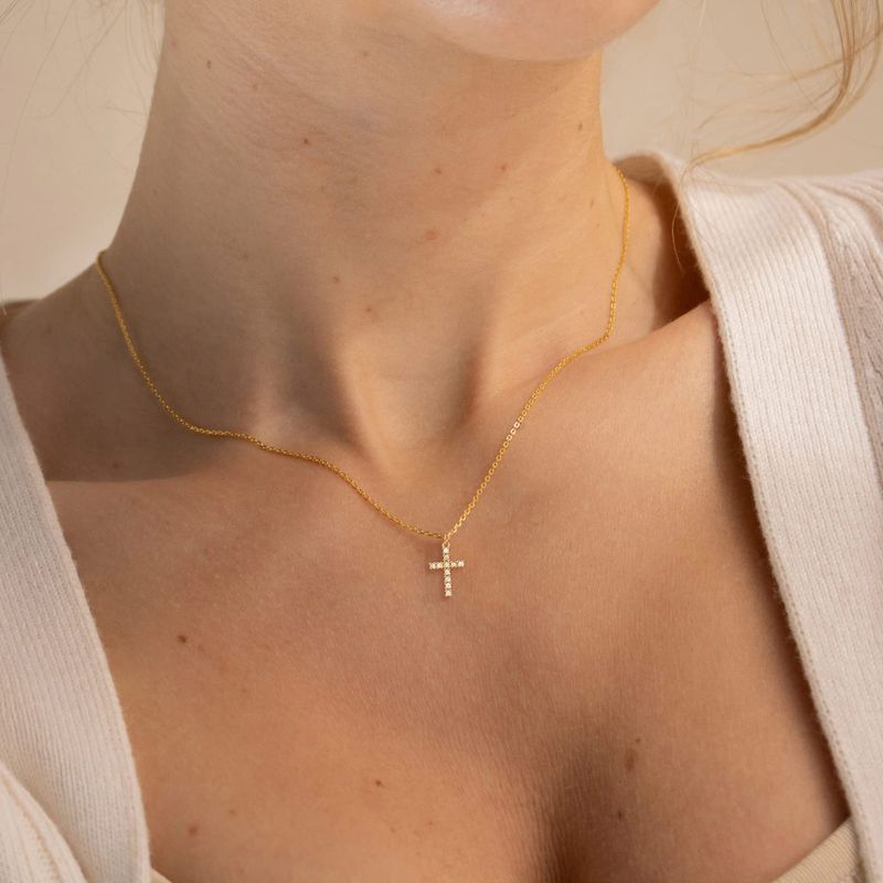 Fashion Cross Stainless Steel Inlay Zircon Pendant Necklace