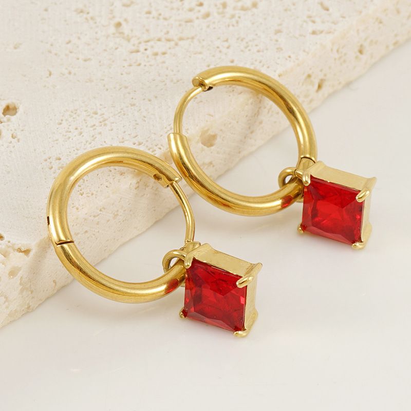 1 Pair Fashion Square Inlay Stainless Steel Zircon 18K Gold Plated Drop Earrings