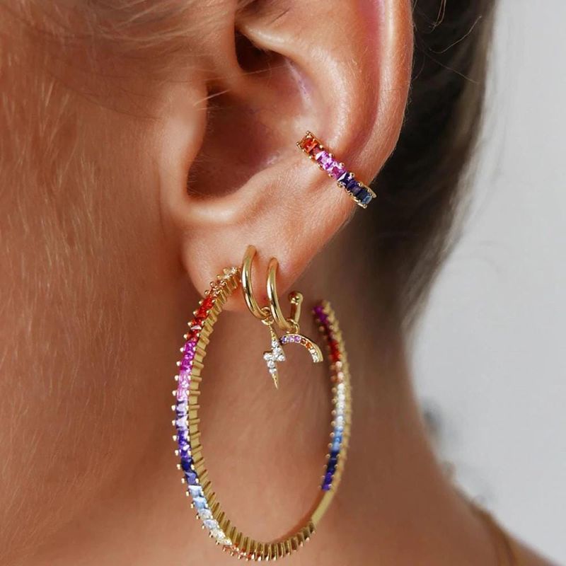 4 Pieces Fashion Rainbow Alloy Resin Inlay Rhinestones Women's Ear Clips Ear Studs