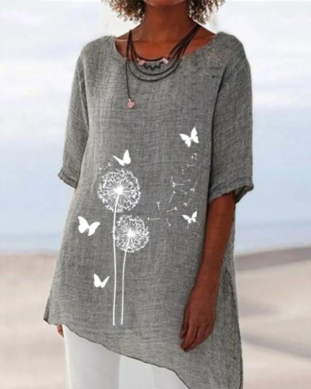 Mujeres Blusa Manga Corta Camisetas Impresión Moda Mariposa