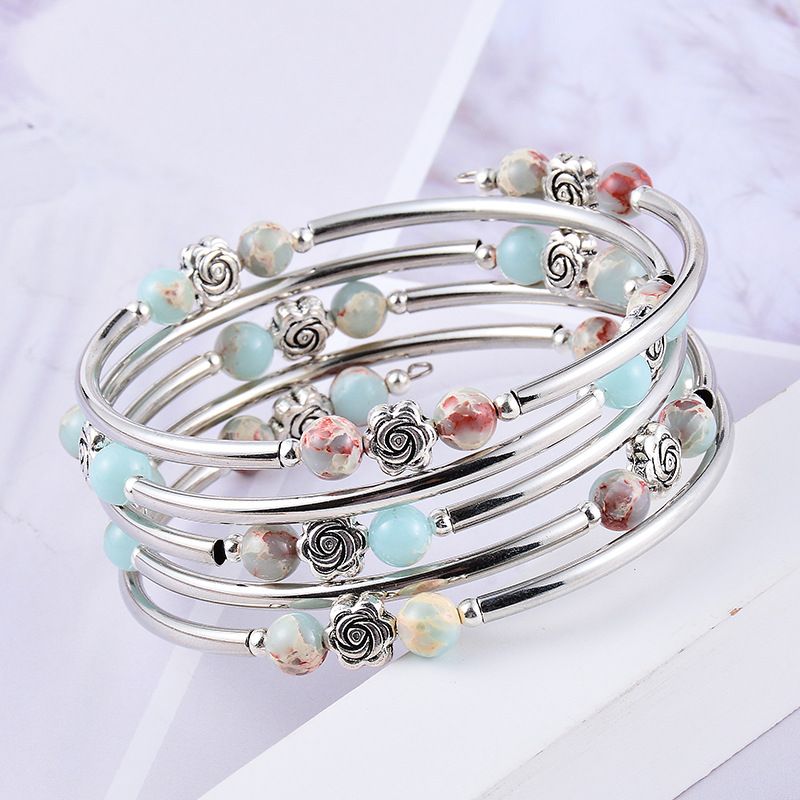 Fashion Flower Natural Stone Beaded Layered Bracelets