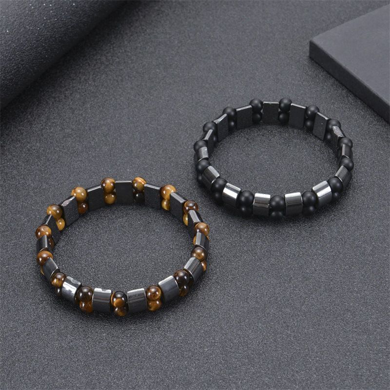 1 Piece Simple Style Round Rectangle Natural Stone Beaded Knitting Men's Bracelets