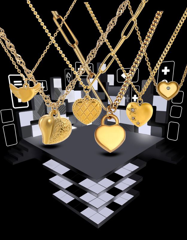 1 Piece Fashion Heart Shape Titanium Steel Inlay Zircon Pendant Necklace
