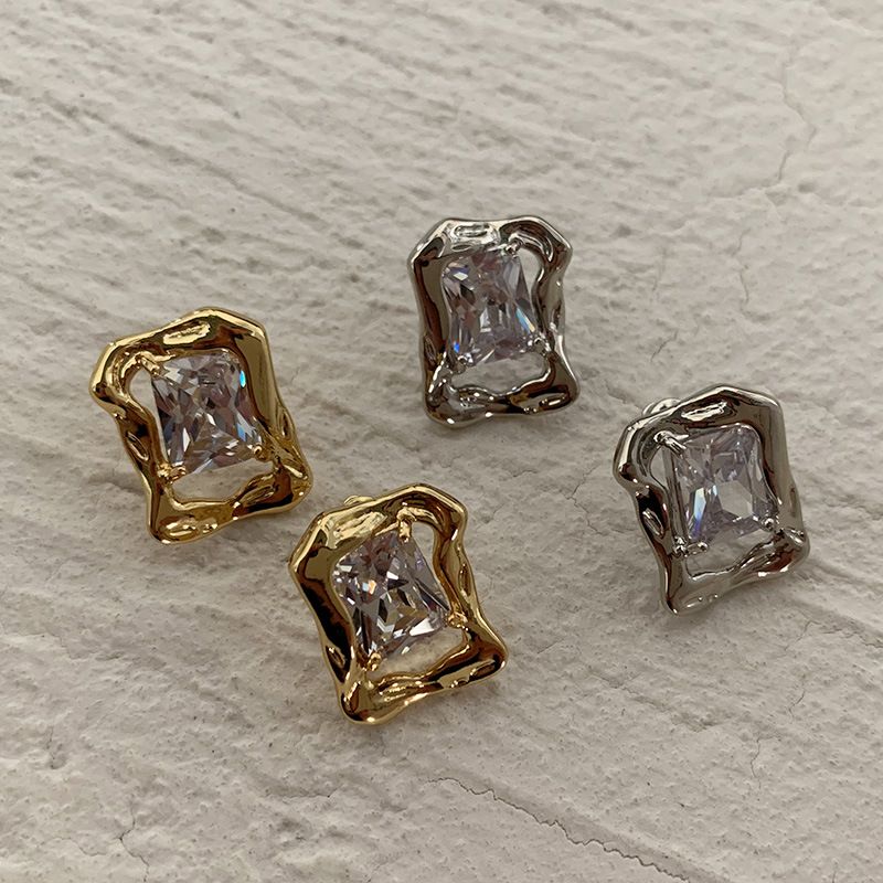 1 Pair Retro Geometric Plating Inlay Brass Zircon Gold Plated Ear Studs