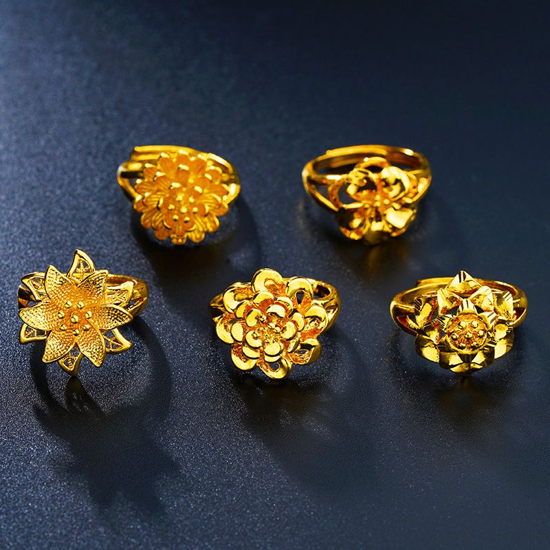 1 Piece Simple Style Flower Brass Plating Open Ring