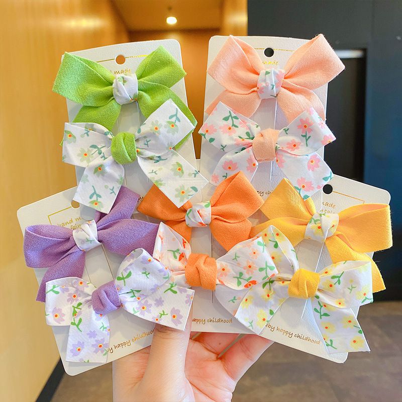 Sweet Solid Color Flower Bow Knot Polyester Hair Clip 2 Pieces