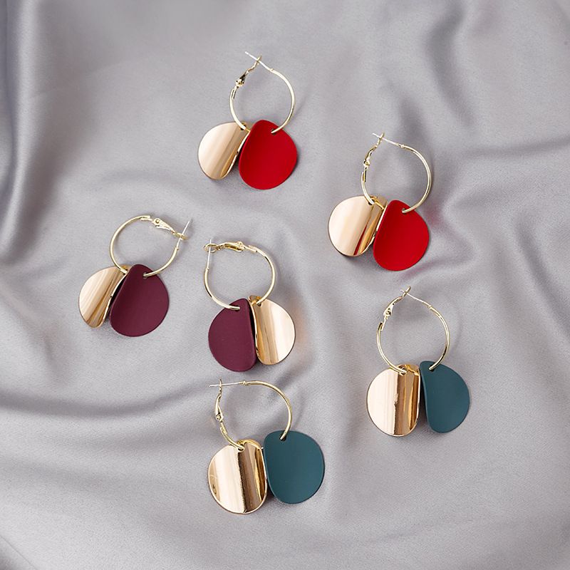 Wholesale Jewelry 1 Pair Vintage Style Color Block Alloy Gold Plated Drop Earrings