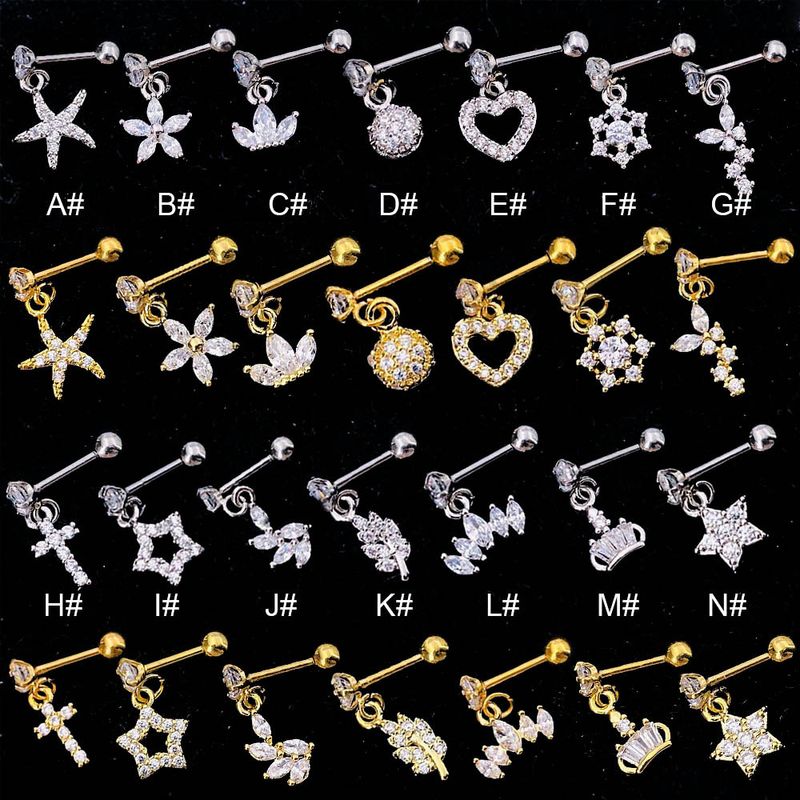 1 Piece Lady Star Inlay Stainless Steel Zircon Ear Studs