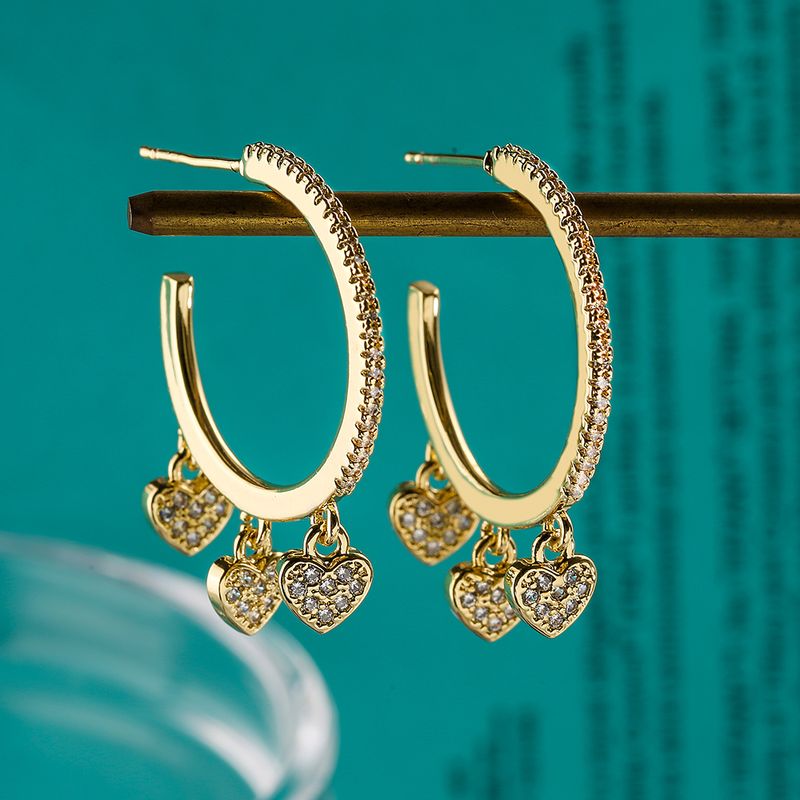 1 Pair Ins Style C Shape Star Heart Shape Inlay Copper Zircon 18k Gold Plated Drop Earrings