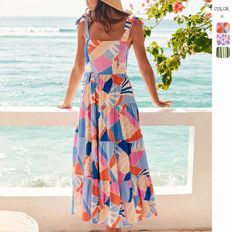 Women's A-line Skirt Fashion U Neck Printing Sleeveless Polka Dots Maxi Long Dress Daily