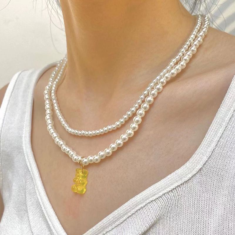 1 Stück Künstlerisch Tragen Kunststoff Perlen Frau Geschichtete Halskette
