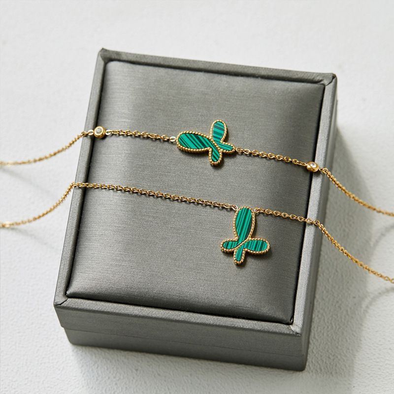 Titan Stahl 18 Karat Vergoldet Einfacher Stil Überzug Schmetterling Türkis Fritillaria Armbänder Halskette