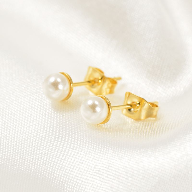 1 Paire Élégant Géométrique Acier Au Titane Incruster Perles Artificielles Boucles D'oreilles