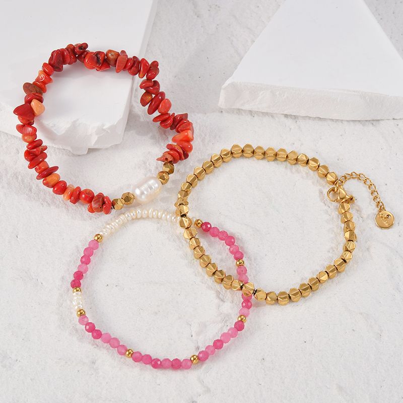 1 Piece Retro Circle Stainless Steel Natural Stone Pearl Plating Bracelets