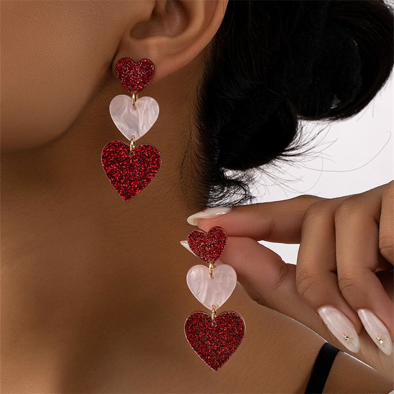 1 Pair Fashion Heart Shape Arylic Stoving Varnish Women's Drop Earrings