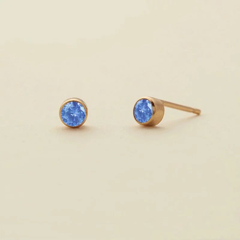 1 Paire Style Simple Rond Incruster Acier Au Titane Zircon Pierre De Naissance Boucles D'Oreilles