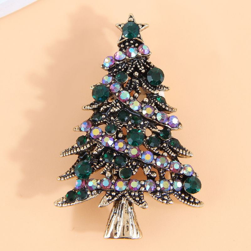 Retro Árbol De Navidad Aleación Embutido Diamantes De Imitación Mujeres Broches 1 Pieza