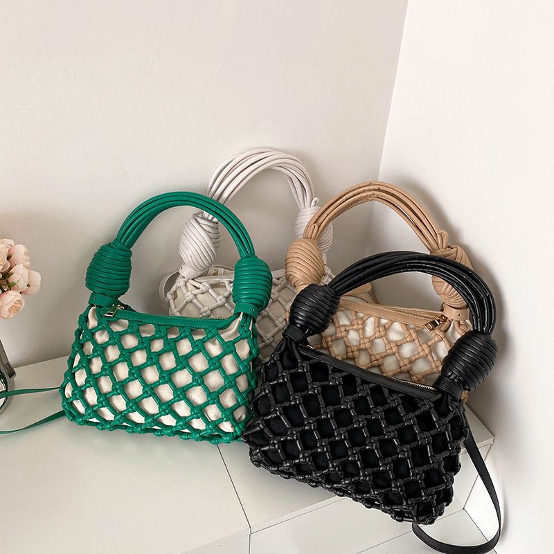 Women's Pu Leather Lingge Basic Pillow Shape Zipper Handbag