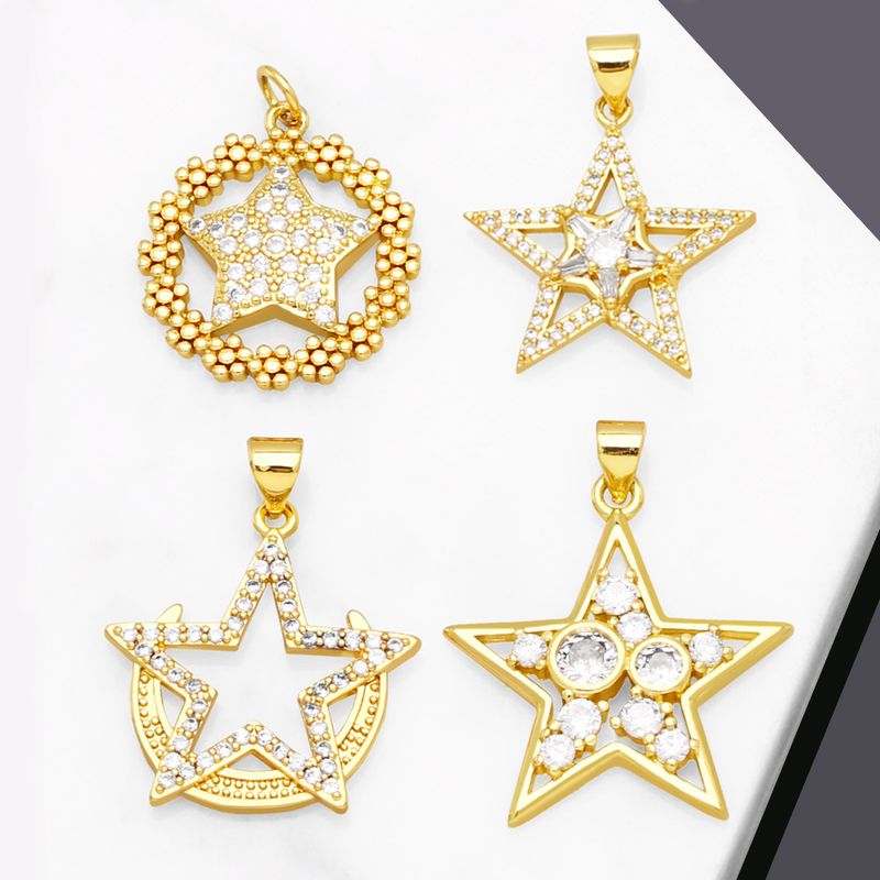 1 Pieza Moda Estilo Simple Pentagrama Estrella Cobre Enchapado Embutido Circón Chapado En Oro De 18 Quilates. Colgantes Accesorios De Joyería