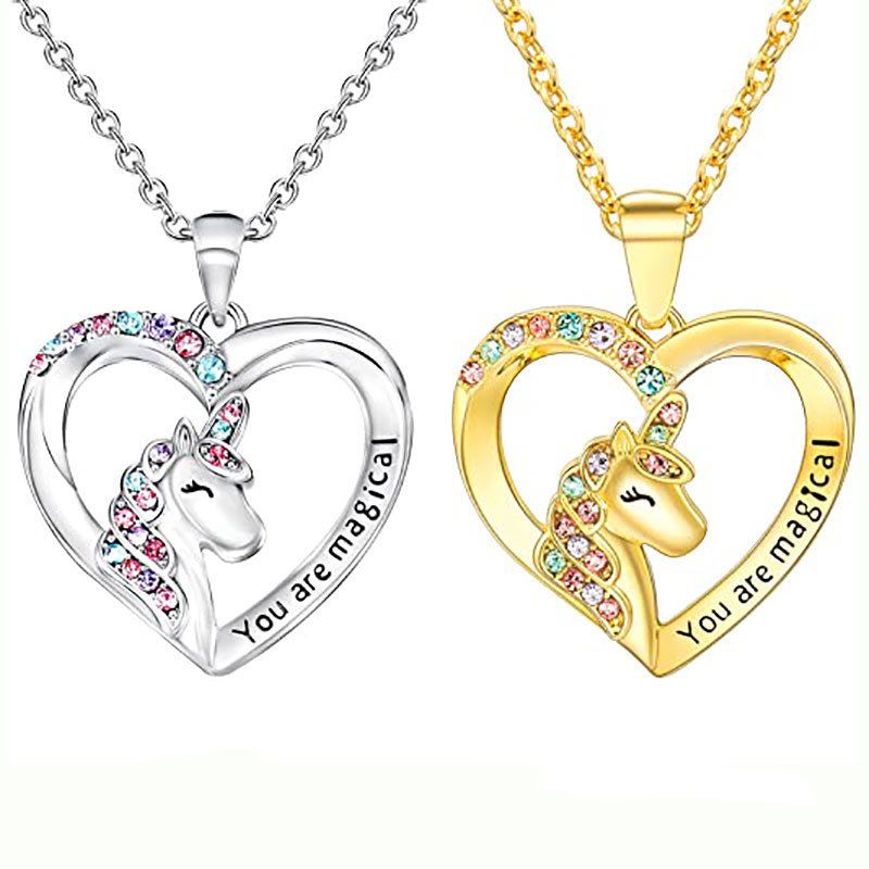 1 Piece Fashion Heart Shape Alloy Inlay Rhinestones Girl's Pendant Necklace