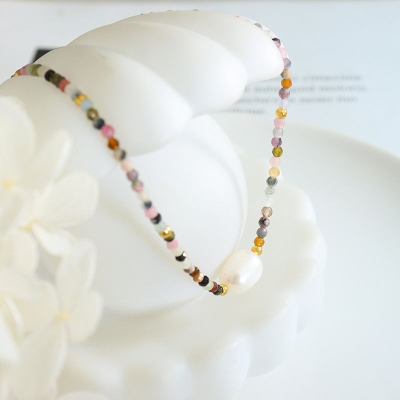 1 Stück Ferien Bunt Ein Naturstein Süßwasserperle Titan Stahl Perlen Überzug Halskette