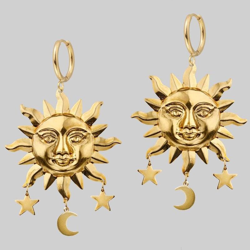 1 Pair Classical Exaggerated Sun Star Moon Alloy Plating Women's Drop Earrings