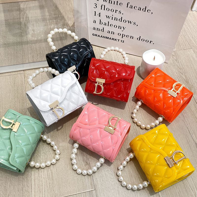 Women's Small Pvc Solid Color Fashion Square Lock Clasp Handbag Crossbody Bag Jelly Bag