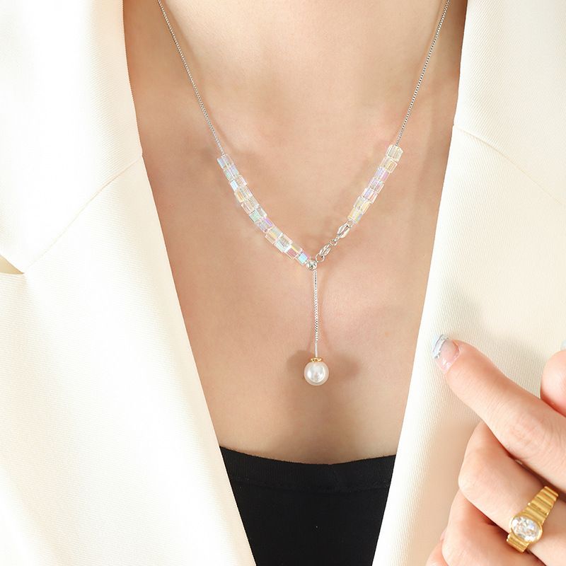 1 Piece Simple Style Square Imitation Pearl Copper Women's Pendant Necklace