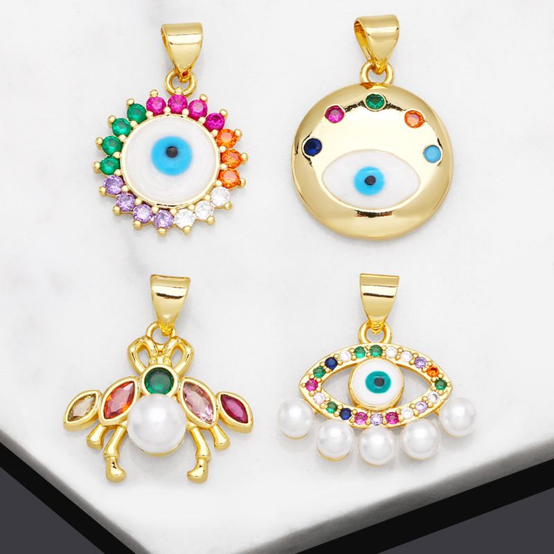 1 Pieza Estilo Simple Ojo Del Diablo Cobre Embutido Perlas Artificiales Circón Chapado En Oro De 18 Quilates. Colgantes Accesorios De Joyería