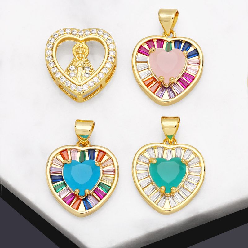 1 Piece Classic Style Heart Shape Copper Inlay Zircon 18k Gold Plated Pendants Jewelry Accessories
