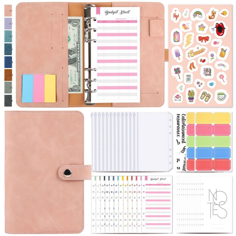 A6 Macaron Leather Notebook Loose-leaf Binder Refillable With 12 Loose-leaf Zipper Bags