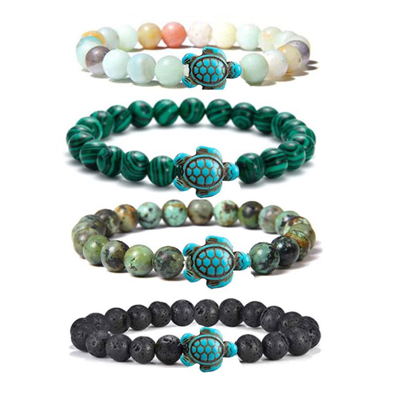 Rétro Tortue Bloc De Couleur Turquoise Agate Oeil De Tigre Bracelets