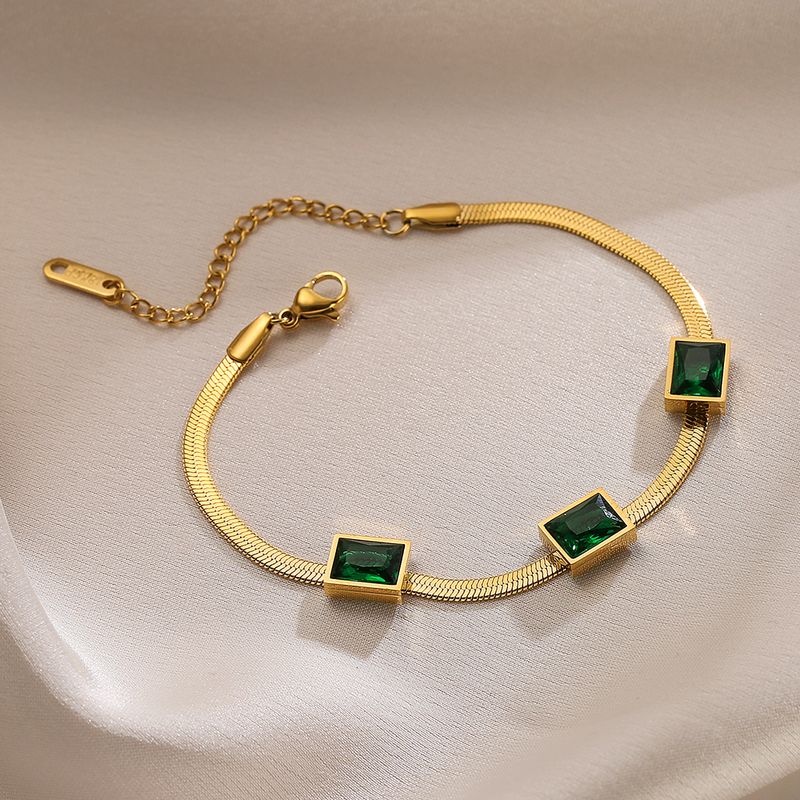 Wholesale 1 Piece Artistic Round Square Titanium Steel 18k Gold Plated Turquoise Zircon Bracelets