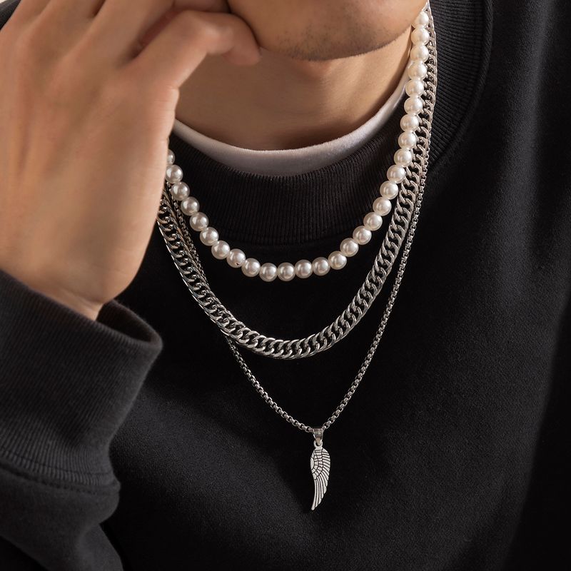 Großhandel Schmuck Punk Perle Flügel Künstliche Perle Legierung Eisen Perlen Kette Halskette