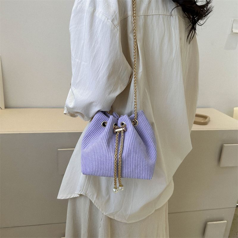 Women's Polyester Solid Color Classic Style Bucket String Crossbody Bag