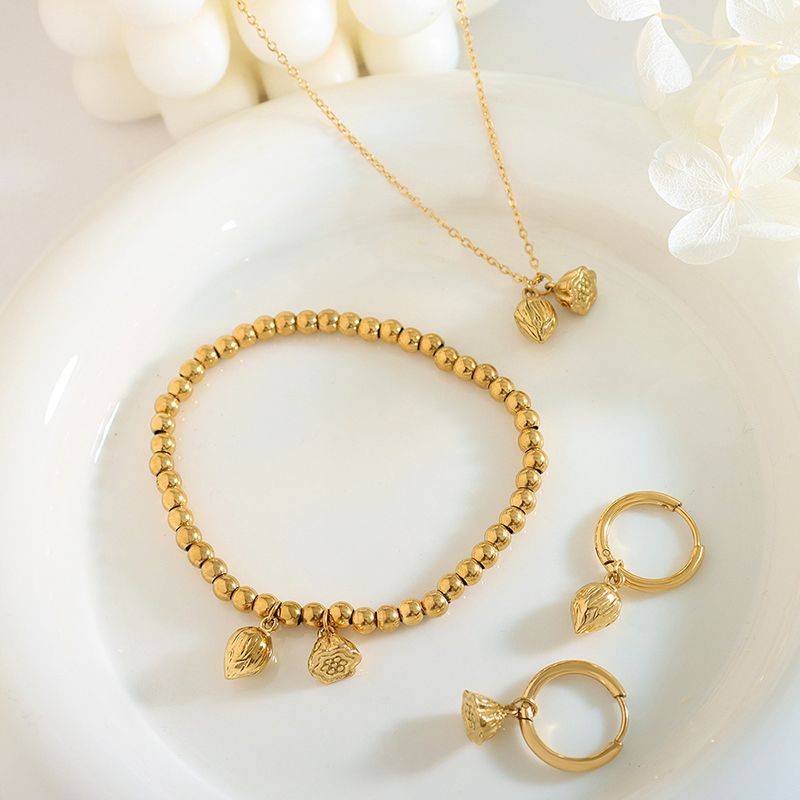 Wholesale Artistic Lotus Titanium Steel 18k Gold Plated Bracelets Earrings Necklace