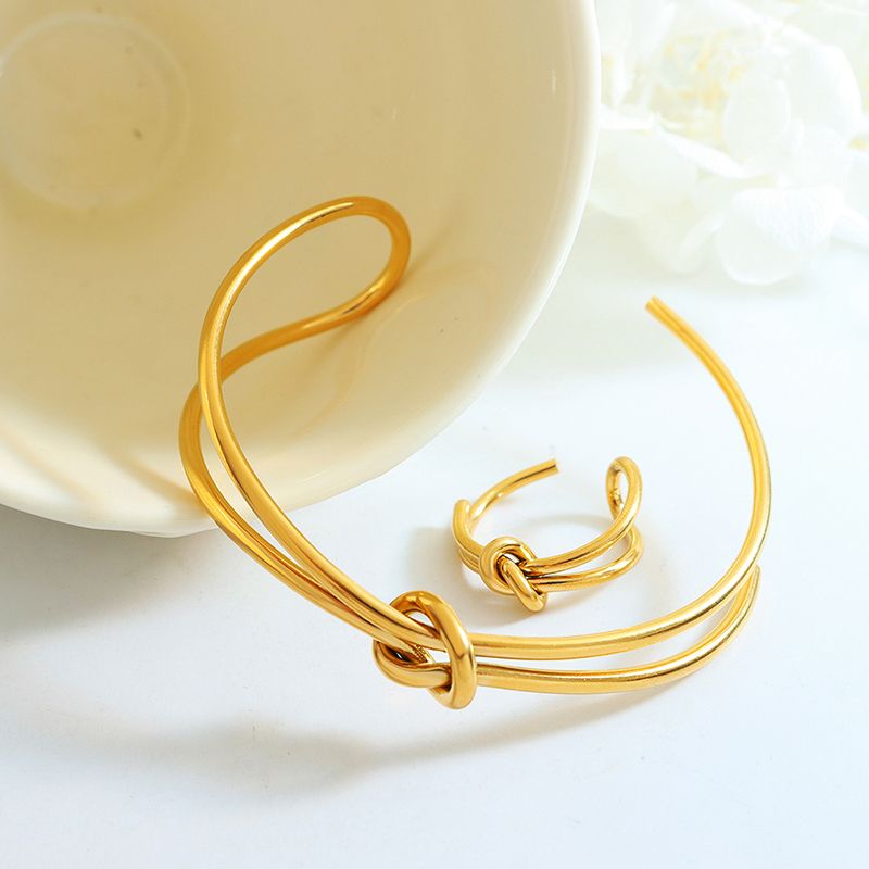 Wholesale 1 Piece Ins Style Vintage Style Knot Titanium Steel 18k Gold Plated Rings Bracelets