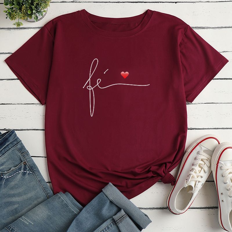Femmes T-shirt Manche Courte T-shirts Impression Décontractée Lettre Forme De Cœur