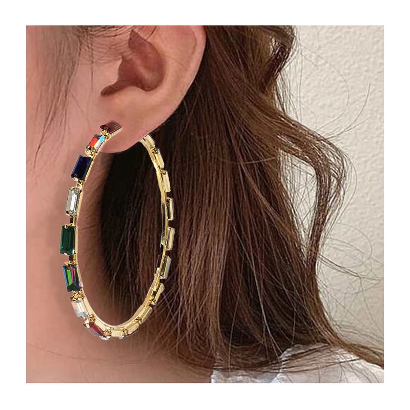 Wholesale Jewelry 1 Pair Simple Style Round Alloy Glass Glass Hoop Earrings