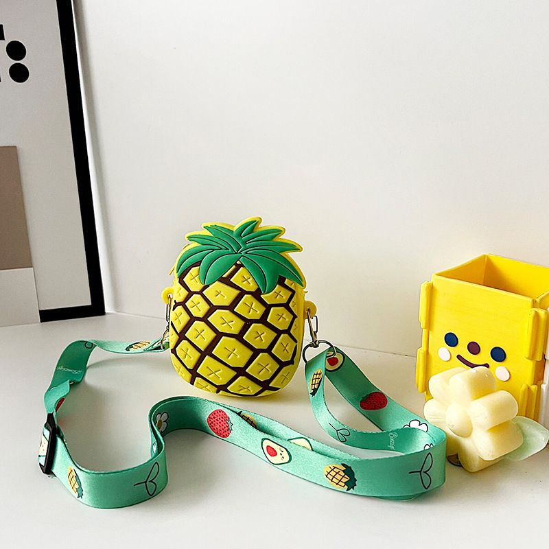 Kid's Small Pvc Fruit Pineapple Cute Square Zipper Crossbody Bag